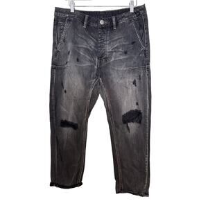 One Teaspoon Men’s Sz 32 Black Distressed Drop Crotch Straight Streetwear Jeans